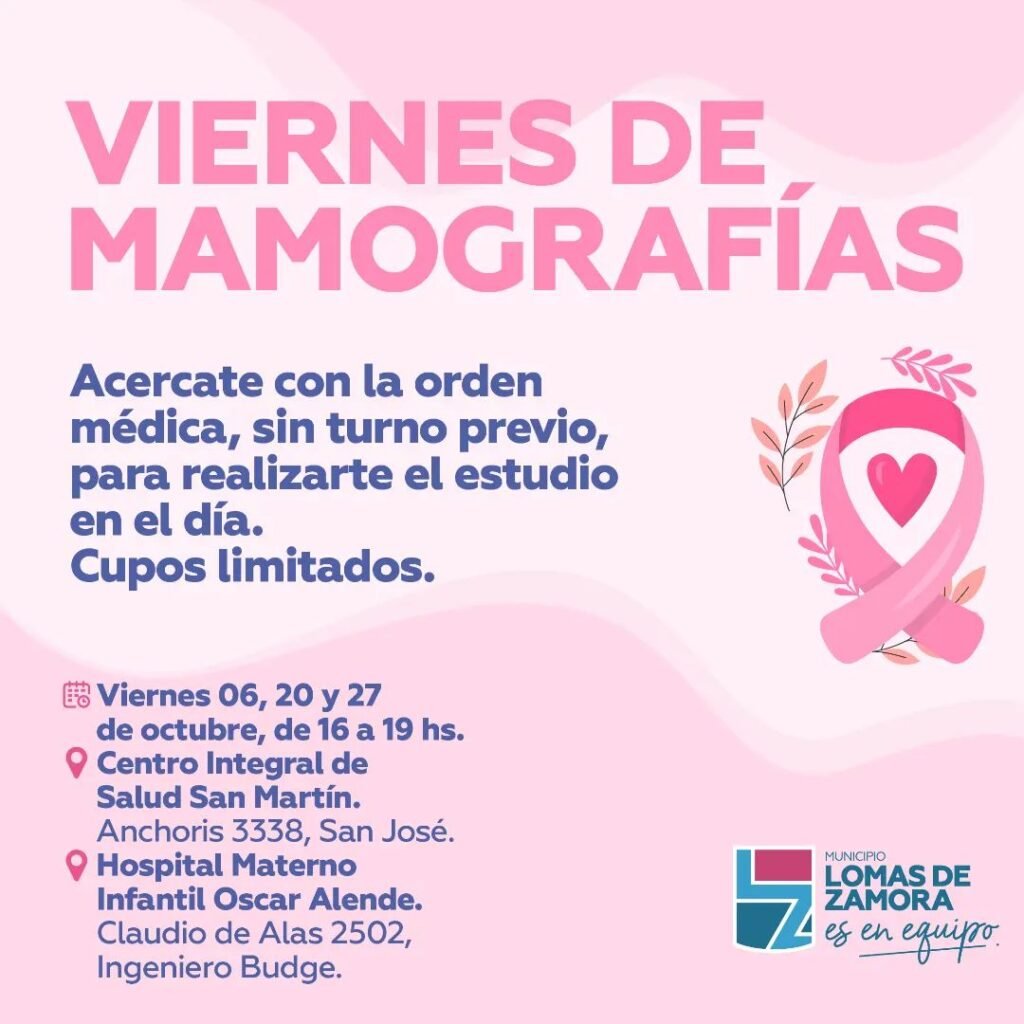 La Secretaría de Salud de Lomas de Zamora anunció el último “Viernes de Mamografías” en su lucha contra el cáncer de mama