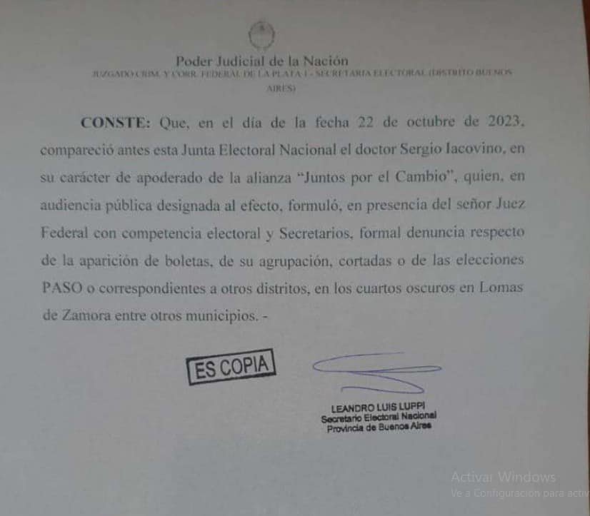 Juntos por el cambio denunció que aparecieron boletas de General Pueyrredon en Lomas de Zamora