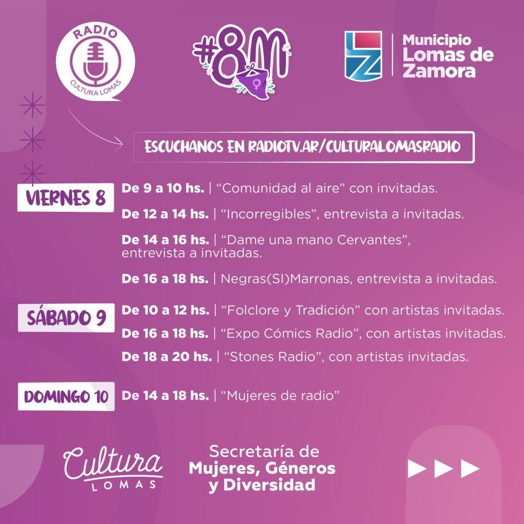 Anuncian una serie de propuestas culturales gratis en Lomas de Zamora por los festejos del Mes de la Mujer