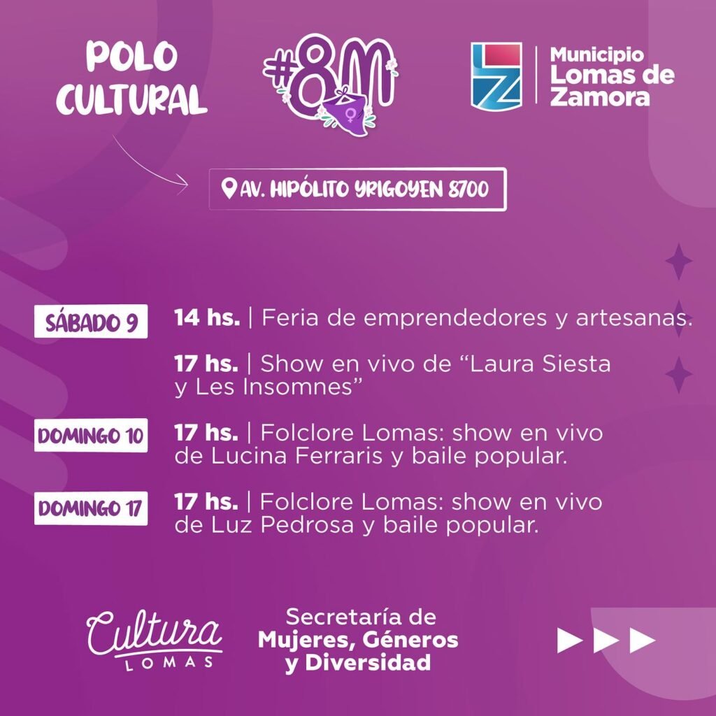 Anuncian una serie de propuestas culturales gratis en Lomas de Zamora por los festejos del Mes de la Mujer