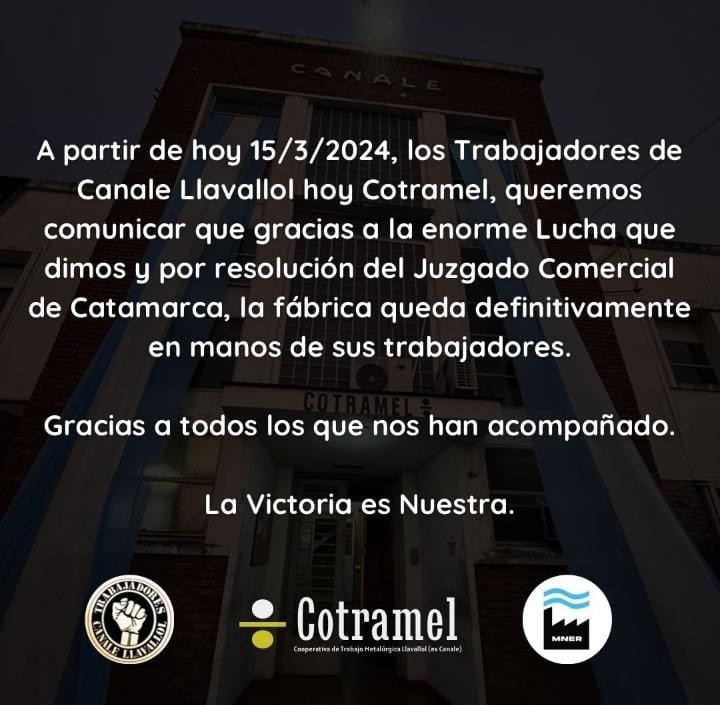 Los trabajadores de la ex Canale finalmente lo lograron: son los nuevos propietarios de la fábrica de hojalata