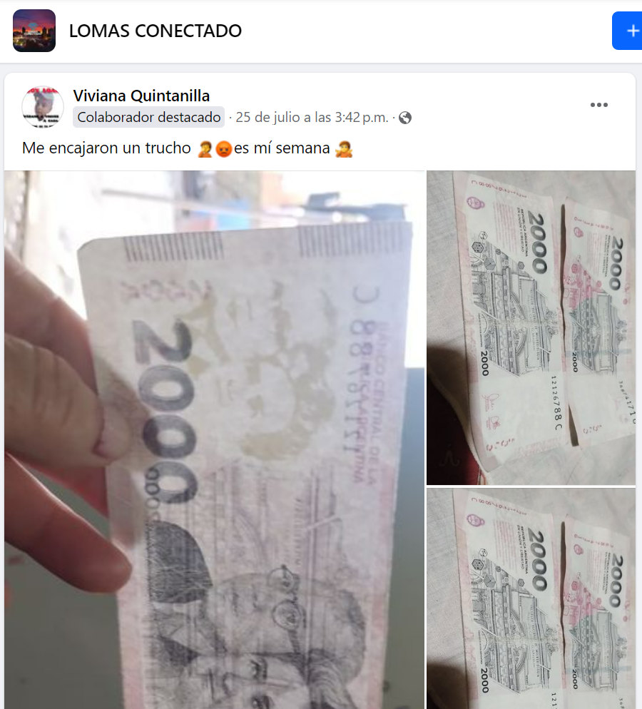 Confusión por un billete de $2000: Una vecina contó que le rechazaron un billete y se desató el debate si era auténtico o falso