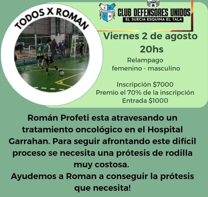 Torneo relámpago el viernes 2 de agosto, a las 20:00 hs en el Club Defensores Unidos de Temperley 