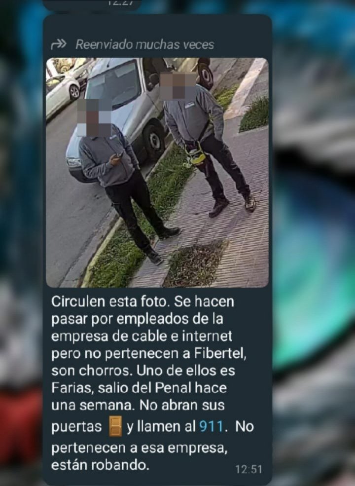 Falsa acusación: Viralizan foto de trabajadores de Fibertel acusados de delincuentes y fue desmentido por la empresa