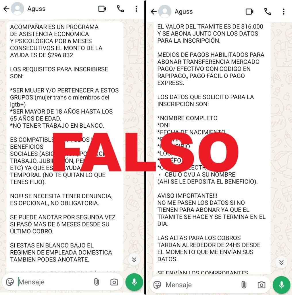 Alertan por estafas a través de WhatsApp: estafadores ofrecen falsas inscripciones al Programa Acompañar