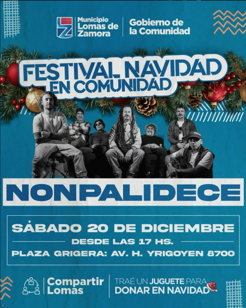 Nonpalidece dará un show gratuito en la Plaza Grigera de Lomas de Zamora en el marco del festival “Navidad en Comunidad”